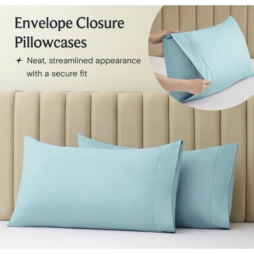 LuxClub 4 PC King Sheet Set Deep Pockets Wrinkle Free Cooling Sheets Aqua Blue